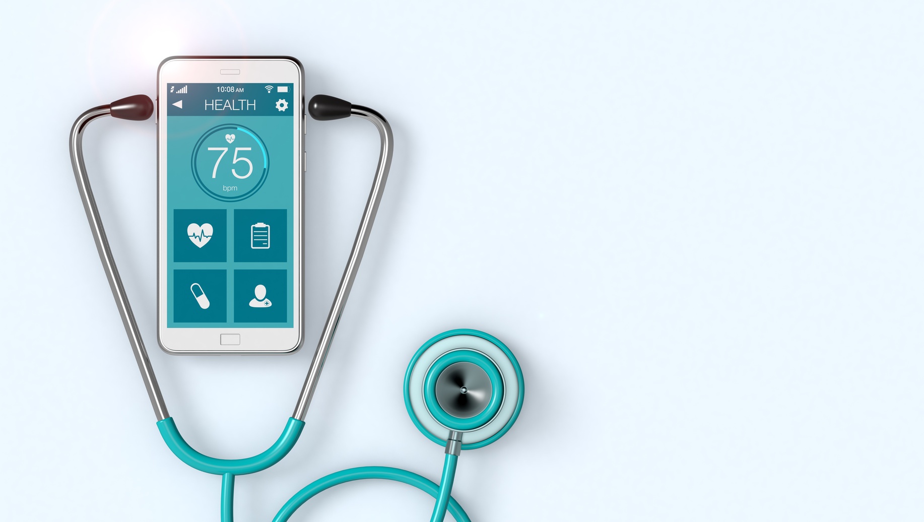 Smartphone mit Gesundheitsapp und Stethoskop
