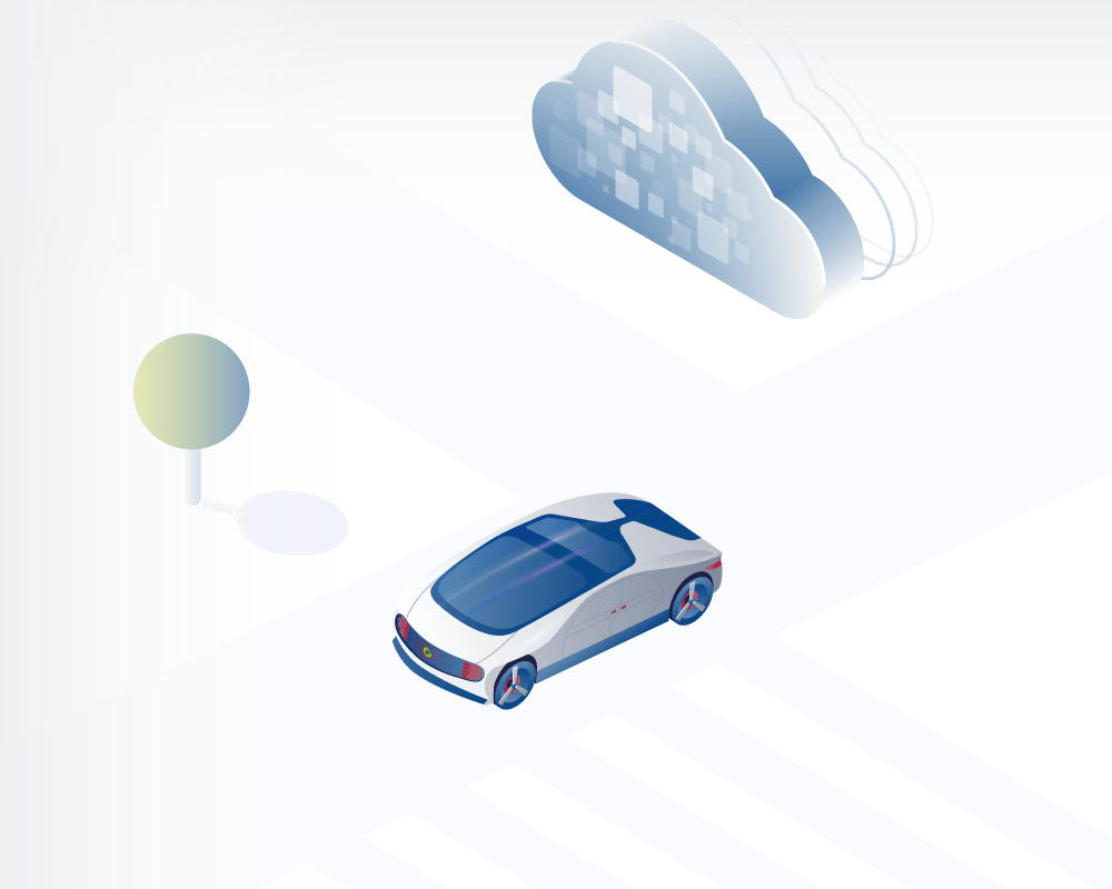 Illustration: Auto fährt auf der Straße, Cloud am Himmel