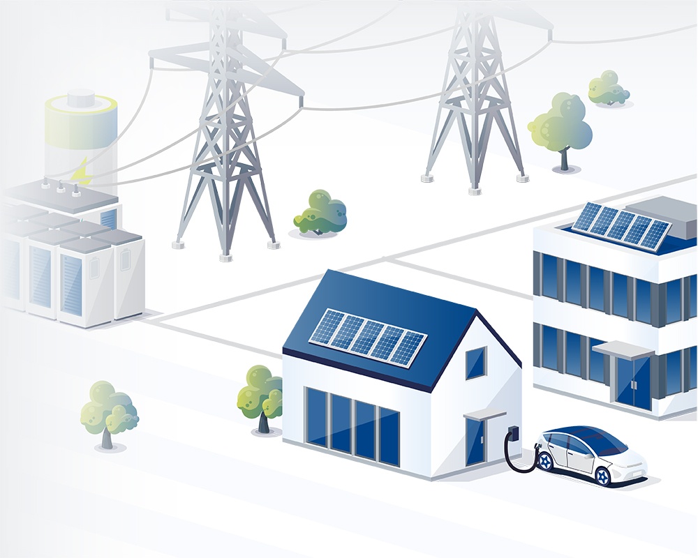 Illustration: Electric car charged at home with solar power