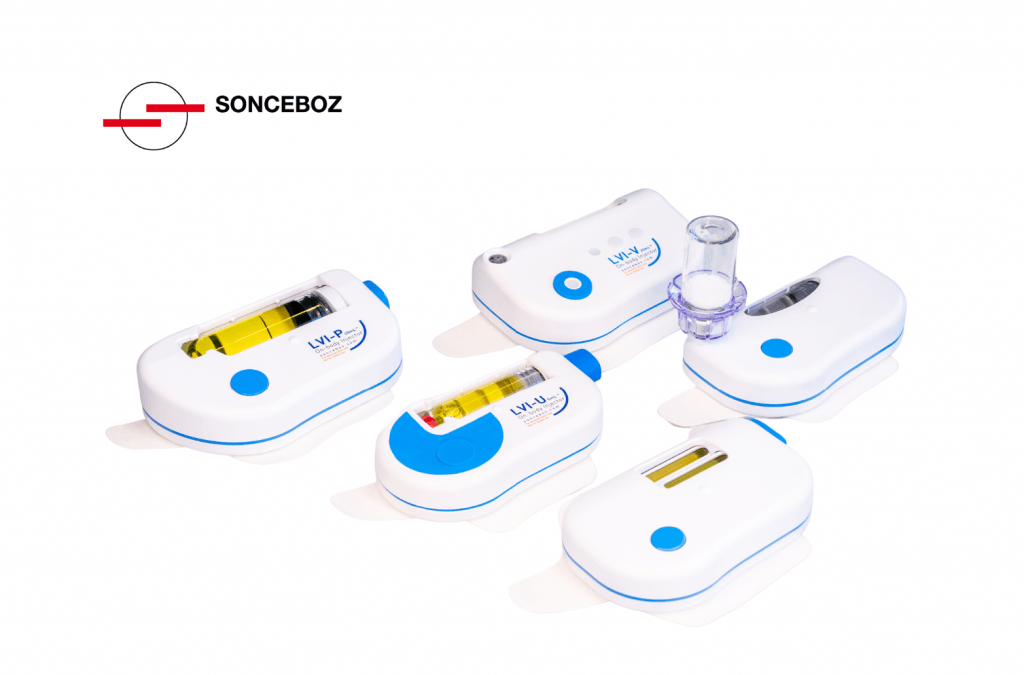 Graphic which shows several on-body injectors