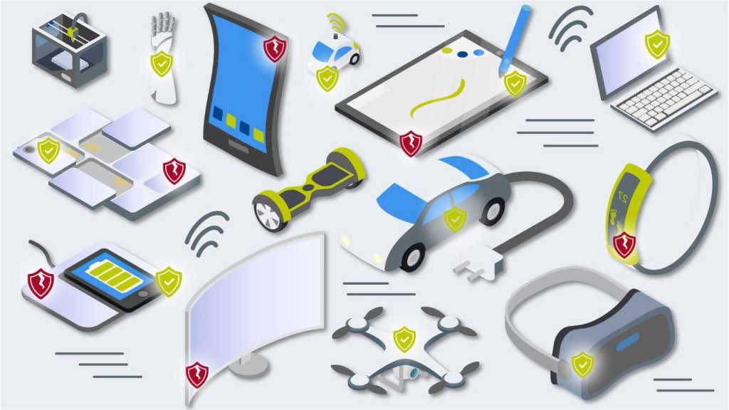 Die Illustration zeigt verschiedene IOT Produkte.