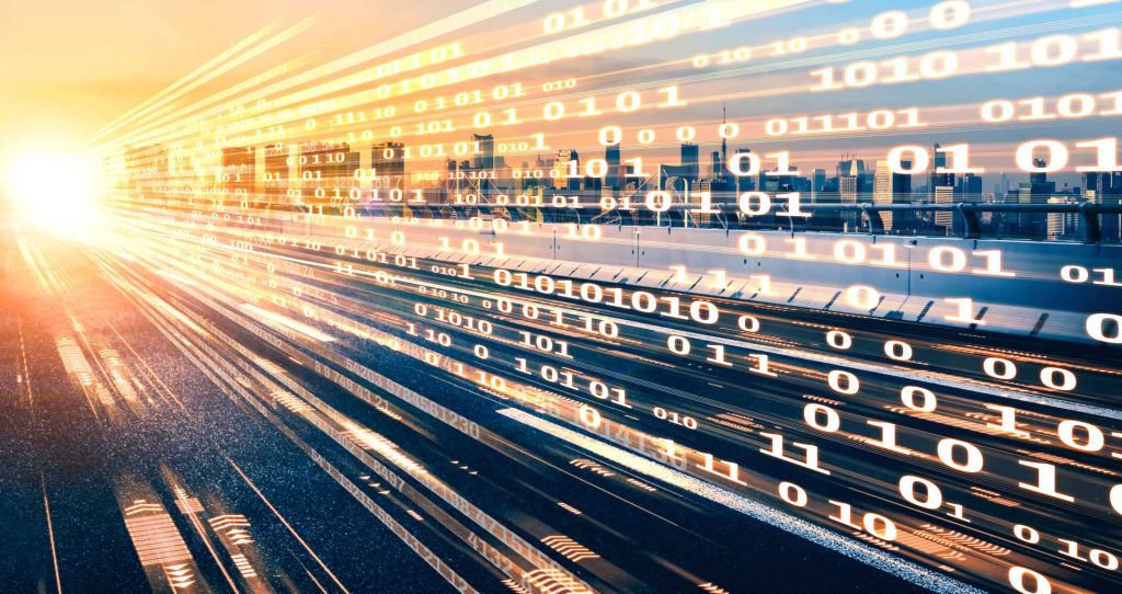 Digitaler Datenfluss eines vorbeifahrenden Zuges