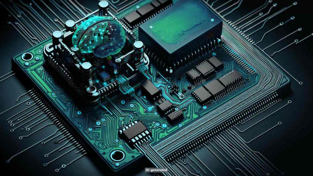 Optimizing memory and energy consumption: A brain on a computer chip symbolizes enhanced performance and energy efficiency.