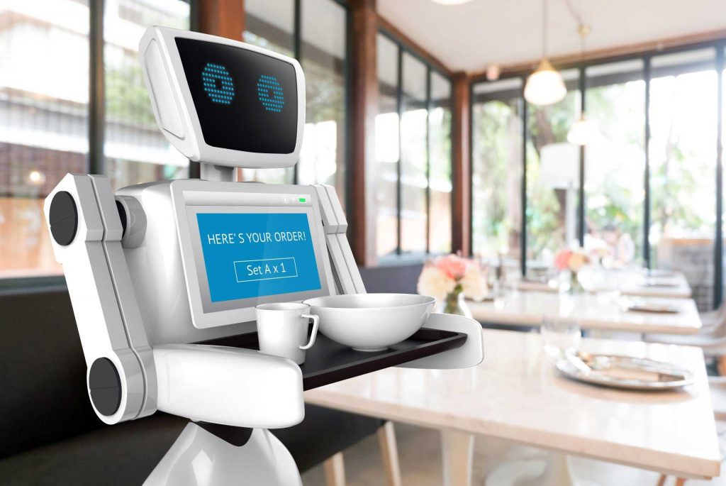 Serviceroboter serviert Speisen und Getränke in einem Restaurant.  
