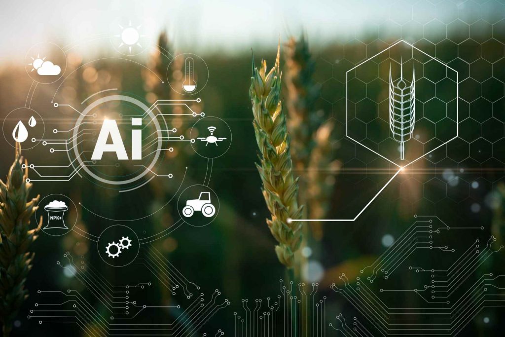 Ähre mit grafischen Symbolen zu Künstlicher Intelligenz und Vernetzung.