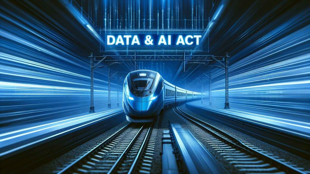 Express train on rails with headline Data & AI Act