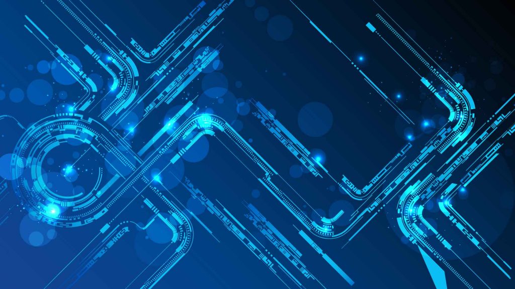 Abstract blue technology illustration with radiant lights suggesting a loop, representing software-in-the-loop.
