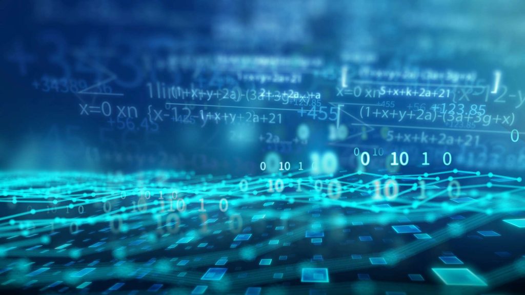Abstract digital data landscape with numbers and formulas, symbolizing scalable cloud audio analysis and machine learning.