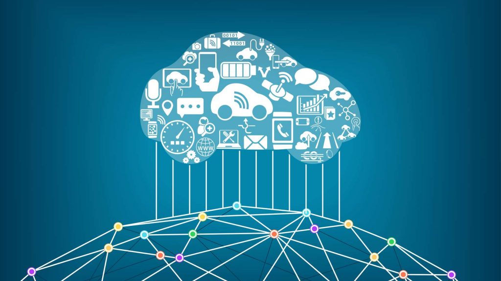 Cloud symbol over a networked data structure to represent an Azure-based end-to-end connectivity platform, from the edge to the cloud. 