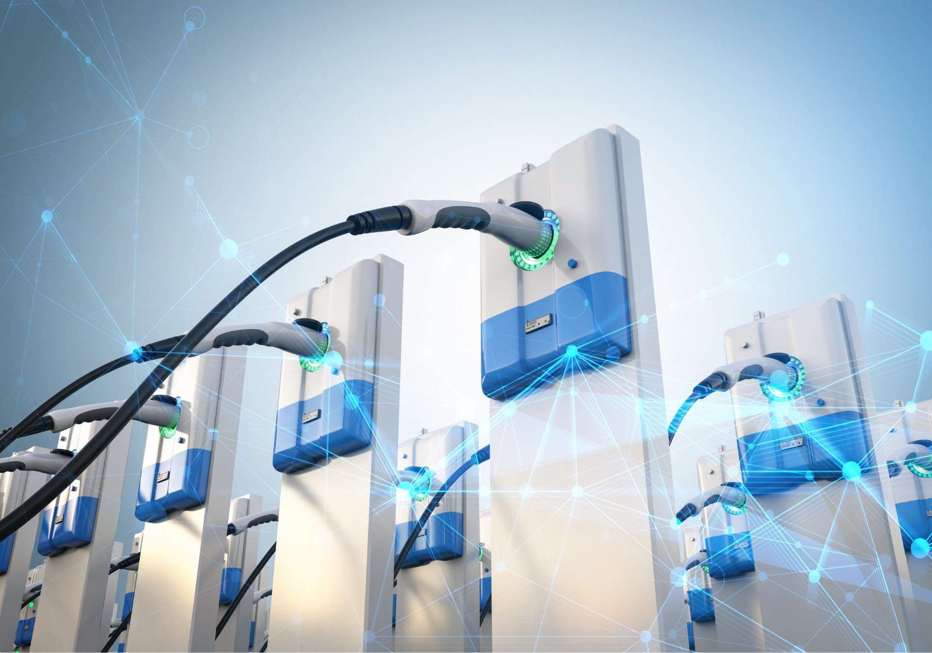 3D-Rendering-Gruppe von Ladestationen für Elektrofahrzeuge oder elektrische Fahrzeug-Ladestationen