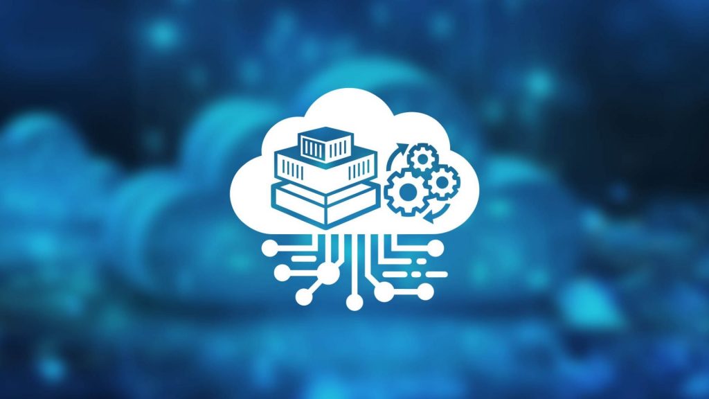 Cloud-Icon mit Zahnrädern und einem Computer