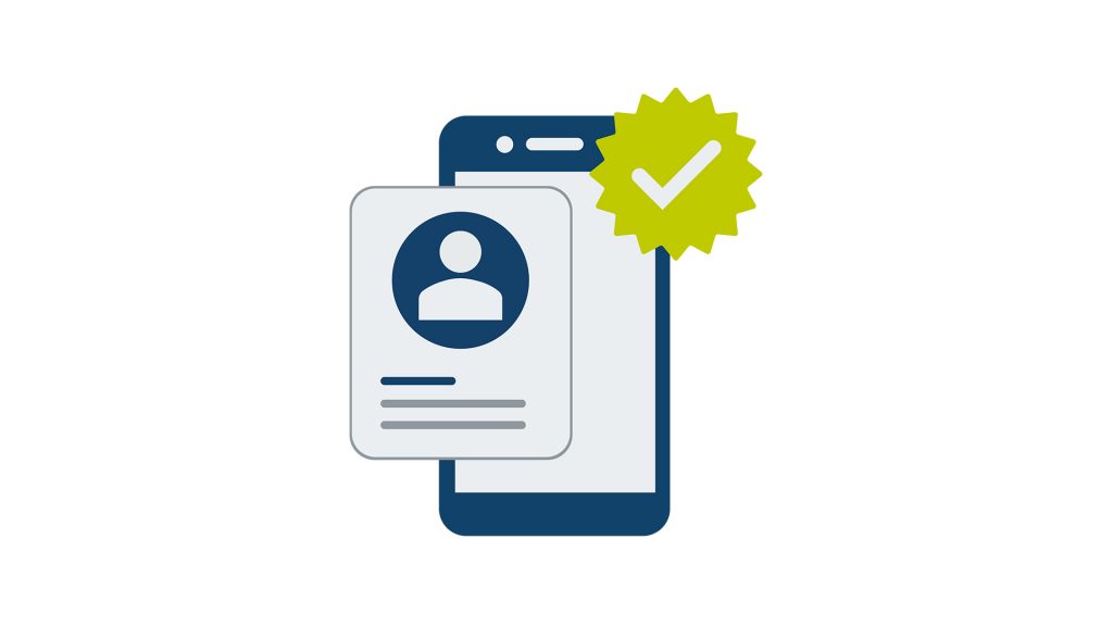 Icon, das eine verifizierte elektronische Identität (eID) auf einem Smartphone symbolisiert.