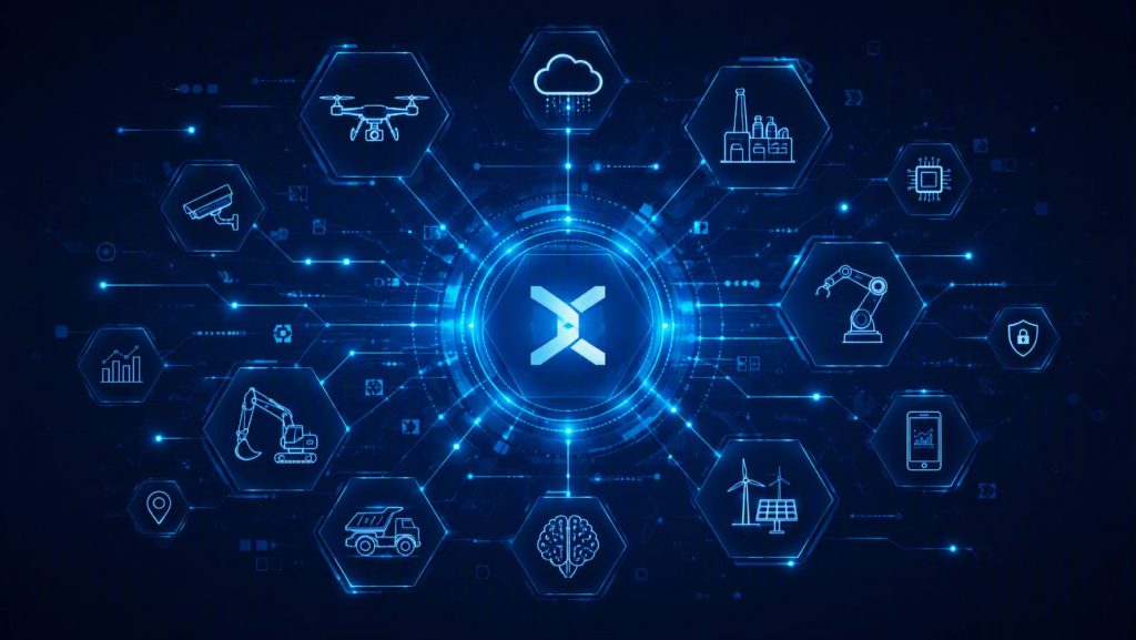 Visualisierung der Anwendung von Software-defined Everything in verschiedenen Branchen für die digitale Zukunft.